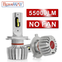 BraveWAY [New Technology] LED 12V/24V Car/Truck Lights H1 H4 LED Headlight Bulb H7 LED Canbus 55W 6000K 55000LM Fanless[NO FAN]