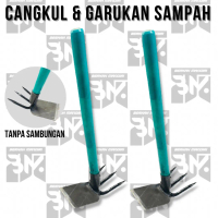 Cangkul Garukan 2in1 Gagang Kayu Pacul taman/Kebun Mini Garpu Sampah Selokan/Got  Baja Koret Kored G
