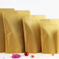 13*18.5+4cm 300pcs Stand Up Aluminum Foil Brown kraft paper bags with Zipper lock for Food/Tea/Nut Resealable Packaging Bag