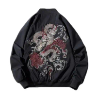 Luxury Spring Bomber Jacket Men Dragon Embroidery Sukajan Yokosuka Oversized Pilot Coat Baseball Long Sleeve Clothes 2023