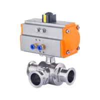 Stainless Steel 304 316 T Type L Type O.D 89mm Pneumatic Sanitary Three-way Clamp Type Ball Valve Quick-loading 3 Way Ball Valve