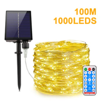 Fast Charge Large Solar Panel LED Solar String Lights Copper Wire Fairy Light For Outdoor Wedding Party Garden Courtyard Decor
