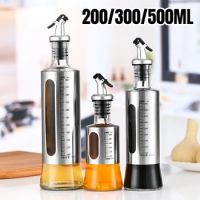 Glass Oil Bottle Olive Oil Dispenser Automatic Switch with Scale Sauce Seasoning Container Kitchen Outdoor Barbecue Supplies