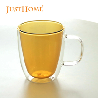 【Just Home】清透彩色雙層玻璃馬克杯380ml 琥珀(杯子 玻璃杯 馬克杯)
