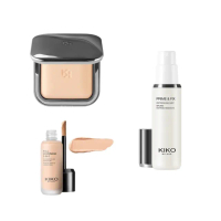 【KIKO MILANO】亮澤烘焙礦物蜜粉餅10g+完美無瑕粉底液25ml(蜜粉/蜜粉餅/粉底液/妝前乳/飾底妝/CC霜/定妝)