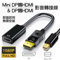 Arum Mini DP轉HDMI/DP轉HDMI影音轉接線1080P高清公轉母(Mini DisplayPort to HDMI公對母訊號轉接器)