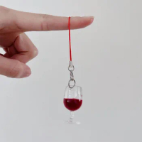 A Glass of Red Wine Phone Charm Cute Funny Weird Keychains Lover Drink Air Pods Aesthetic Gift Harajuku Key straps