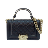 【二手名牌BRAND OFF】CHANEL 香奈兒 黑色 牛皮 菱格紋 Top Handle Boy Flap 肩背包 兩用包