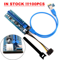 100pcs PCI Express Riser Card USB3.0 Cable Adapter PCI-E Extender 1x to 16x SATA 15pin to 6pin Power Extension For BTC Mining