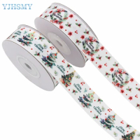 Christmas Ribbons Grosgrain Ribbon 5 Yards Christmas Tree Snowflake Pattern for Christmas Wreath Bow Gift Wrapping Bouquet