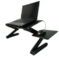 CPU Cooling Foldable Laptop Table Height Adjustable Fan USB Ports Laptop Stand Holder Mouse Pad Lightweight Aluminum