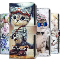 Wallet Stand Coque For Xiaomi 13 12 Lite 12T Mi Poco C40 M4 M5 X4 GT F4 Redmi Note 12 Pro 10C A1 Cat Flower Holster Case D08F