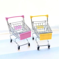 Funny Pet Toys Mini Supermarket Shopping Cart Colorful Metal Parrot Cage Shopping Cart Decoration Birds Trolley Training Toys