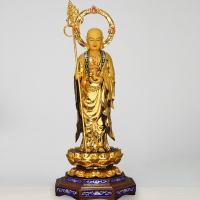 純銅鎏金地藏王菩薩九華山佛像 精雕坐蓮地藏菩薩像供奉擺件