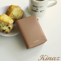 KINAZ 牛皮L型拉鍊零錢袋直式對折短夾-質柔褐-馬賽克系列