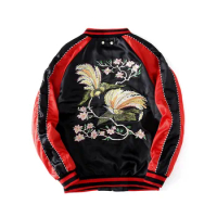 SALE!!! XL XXL Yokosuka Reversible Coat Street Style Women Men Flower Bird Embroidery Baseball Casual Flight Jacket Coats