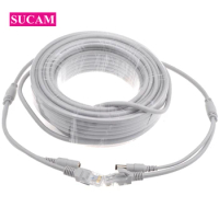 SUCAM 5M/10M/15M/20M/30M Ethernet Cable CAT5/CAT-5e RJ45 + DC Power Gray Cables for IP Network Camera NVR CCTV System