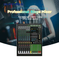 8 Channel Professional Stage Mixer 48V Phantom Power Built-in USB Play Bluetooth 5.0 Receive Playback Audio Mixing Console DJ