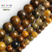 Natural Yellow Pietersite Gems Stone Round Loose Beads for Jewelry Making 15inche/strand Diy Bracelet Necklace