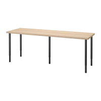 LAGKAPTEN/OLOV 書桌/工作桌, 染白橡木紋/黑色, 200x60 公分