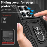 MiiVee-For Xiaomi 14T Pro Case Car Magnetic Ring Stand Rotating Slide Camera Lens Military Grade Arm