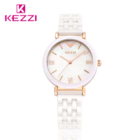 Kezzi Women Quartz Watch Waterproof White Ceramic Watches Luxury Brand Dress Wristwatches Clock For Ladies relogio feminino