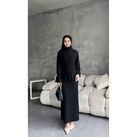 Ameena Dress Ceruti Ootd Hijab Fashion Simple Seragam Bridesmaid Kondangan BIGSIZE DRESS+HIJAB BLACK