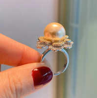 花朵款南洋金珠戒指光口食指夸美微彩珍珠戒子