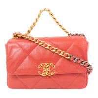 【二手名牌BRAND OFF】CHANEL 香奈兒 紅色 羊皮 菱格紋 CHANEL 19 兩用包 鍊帶