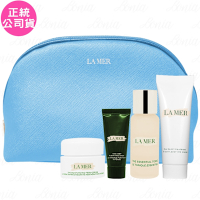 LA MER 海洋拉娜 深海極效穩膚露(30ml)+護手霜(30ml)+晶凍凝霜(7ml)+深海極效淨膚面膜(7ml)+沁藍化妝包(公司貨)