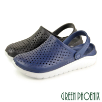 GREEN PHOENIX 波兒德 男款 防水 布希鞋 洞洞鞋 雨鞋 水鞋 涼拖鞋 輕量 包頭涼拖鞋(藍色、黑色)