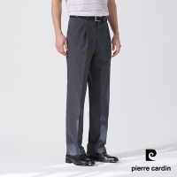 Pierre Cardin皮爾卡登 男裝 彈性素色打摺西裝褲-深灰色(5247847-96)