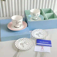 Minghai Japan Narumi Bone China Coffee Cup and Saucer Teacup Water Cup Lace Hollow Plate Bow Gift Box
