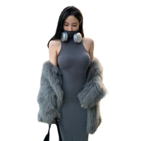 Women's Solid Color Korean Version Bodycon Dress Slim Sexy Bodycon Dress