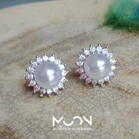 Bông tai nữ ngọc trai viền đính đá cz kiểu bông hoa sáng đẹp - moon store acc Đi đầu trong xu hướng 