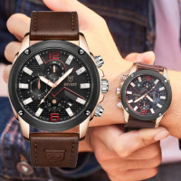 DIVEST Casual Fashion Mens Watches Top Brand Luxury Clock Leather Sport Waterproof Watch Quartz Chronograph Quartz Wrist Watch