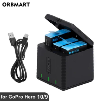 ORBMART for GoPro Hero 12 11 10 9 Black Battery Charger 3-Slot Charging Box Triple Channel for Go Pro Hero Gopro9 12 Accessories