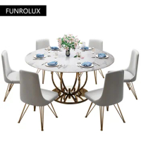 Modern restaurant household marble round dining table 6 people stainless steel dining table