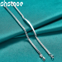 SHSTONE 925 Sterling Silver 2/PCS 4mm Box Chain Bracelet Simple Bangle Set For Woman Man Wedding Party Jewelry Accessories Gifts