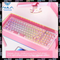 Aula F98 Customizedtri-mode Transparent Pink Mechanical Keyboard Esports Gasket Structure Customized Hot Swap Rgb Wired 98 Keys