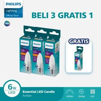 Paket Lampu Philips Beli 3 Dapat 4 Lampu Philips Bohlam ESS LED Candle 6W E27 2700K Kuning .