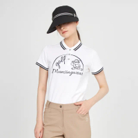 【Munsingwear】企鵝牌 女款白色日本製企鵝揮桿印花吸濕速乾短袖POLO衫 MLTT2A01