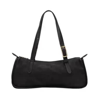 Longchamp Looong Large Leather Shoulder Bag Black Black