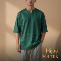 Kurta Plus Size Lelaki Modern ¾ Sleeves Islamic Top Baju Raya Dewasa