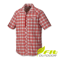 【Fit 維特】男-格紋吸排抗UV短袖襯衫-魅力紅 FS1201-14(抗UV/ 吸濕排汗/短袖襯衫)