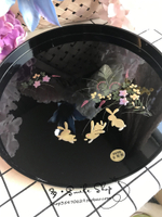 櫻花花朵與兔子樹脂漆器圓形茶具托盤茶盤24-16-5