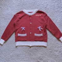 Rajut Anak Perempuan Motif Saku Renda Pita Cardigan Halus Lembut Nyaman Dipakai Outer Anak Perempuan