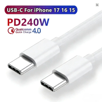 Kabel PD 240W USB‑C ke USB‑C 0.3 m/2 m/1 m untuk iPhone 17/16/15 dan iPad; kabel power bank USB‑C ke