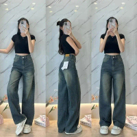 fqcshop168 919JEANSกางเกงยีนส์วินเทจ Fade Long Tube กางเกงยีนส์ผู้หญิง กางเกงยีน ทรงหลวม ขายดีประจำเ