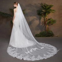 White Ivory Sexy Vestidos De Novia Two Layers 3M Lace Long Novias Official Store Cathedral Wedding Veil With Comb Velos De Novia